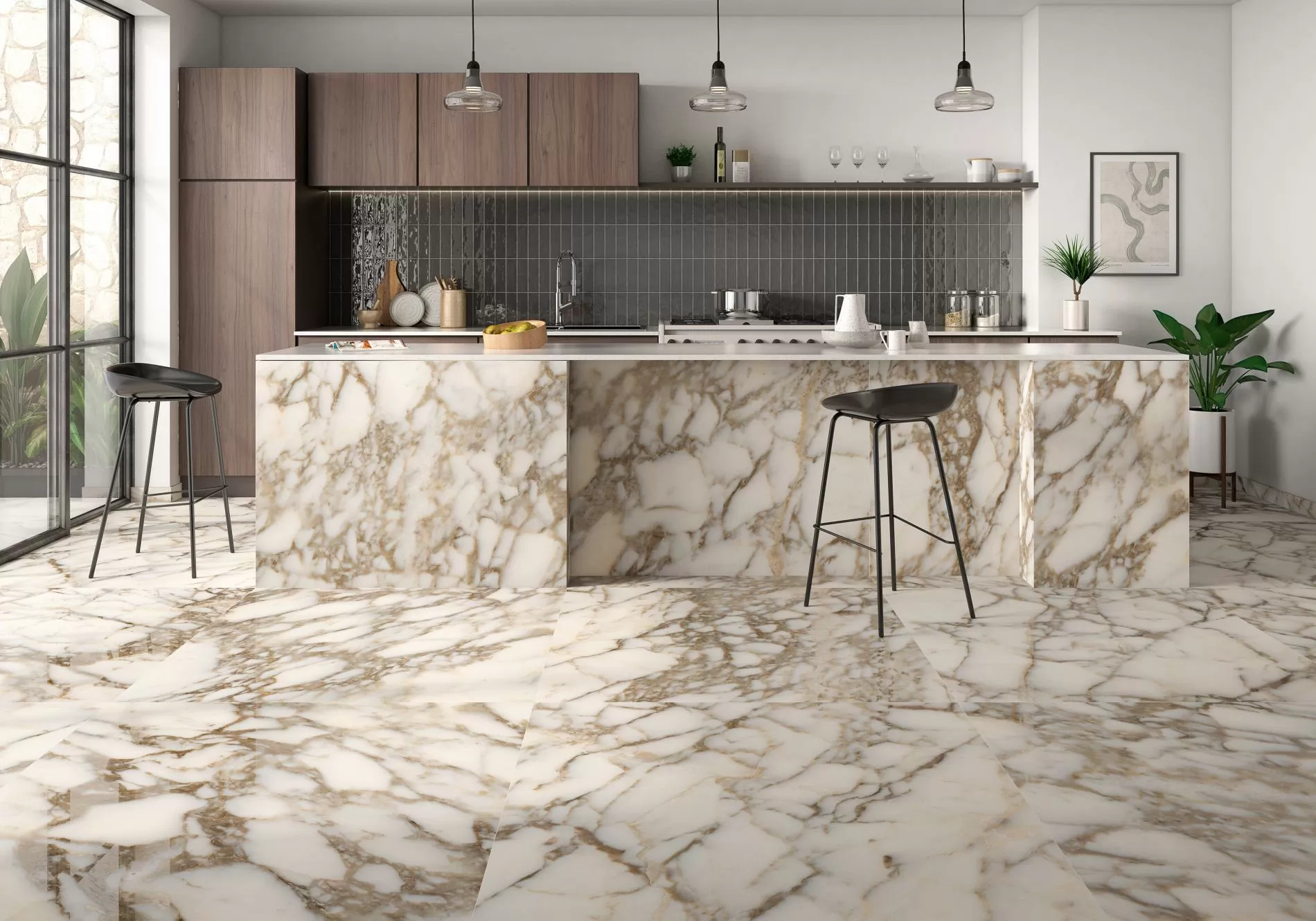 Керамогранит Rain Arabescato Pearl luxglass Rect. 60x120