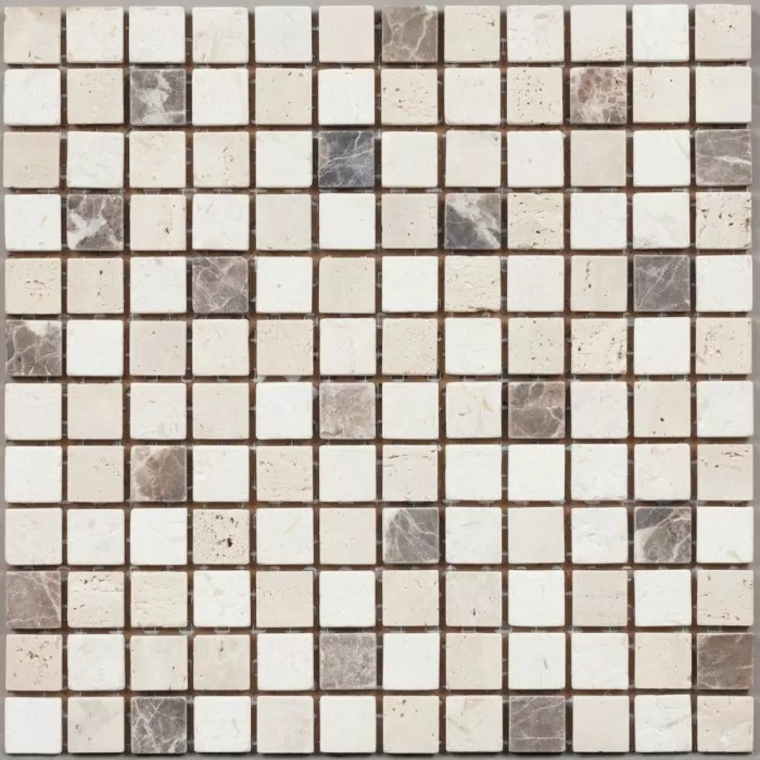 Мозаика DAO-03 Travertine, Dark Emperador камень+травертин 2.3х2.3 30х30