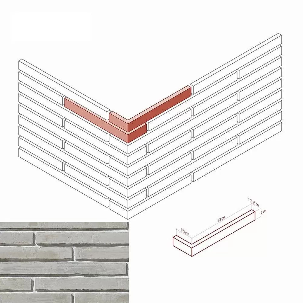 Искусственный камень 689-15 Дюрен Брик Design Угол 8,5/33x4x1,7-2