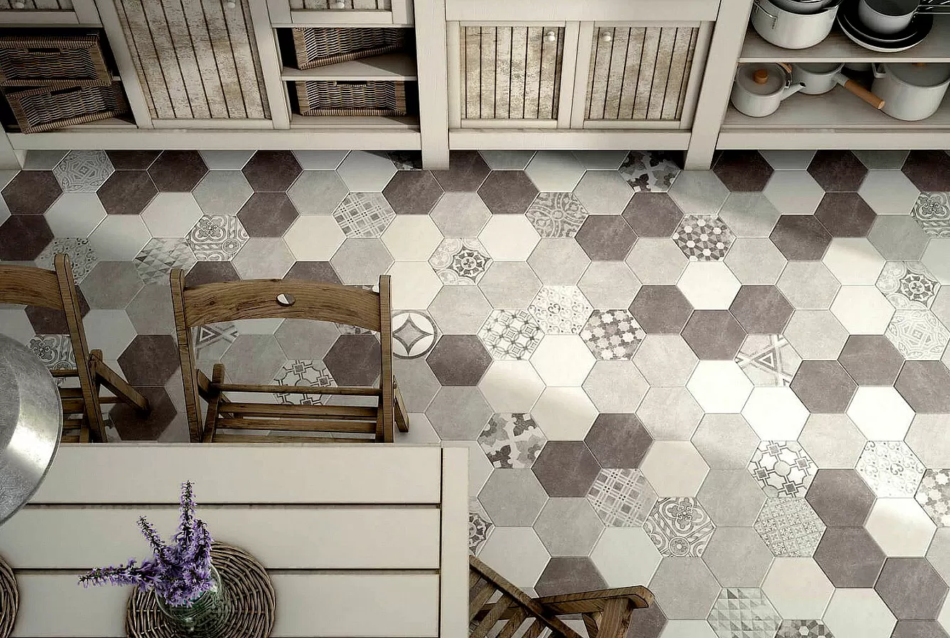 Керамогранит 22098 Hexatile Cement Garden Sand 17,5x20 (17 видов паттерна)