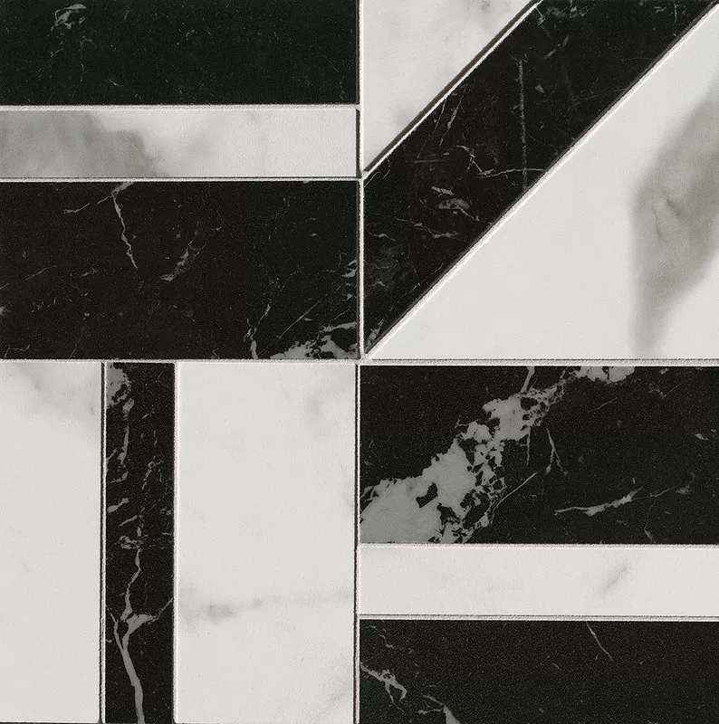 Мозаика fQKC Carrara Superiore / Nero Elegante Deco Mosaico 30x30