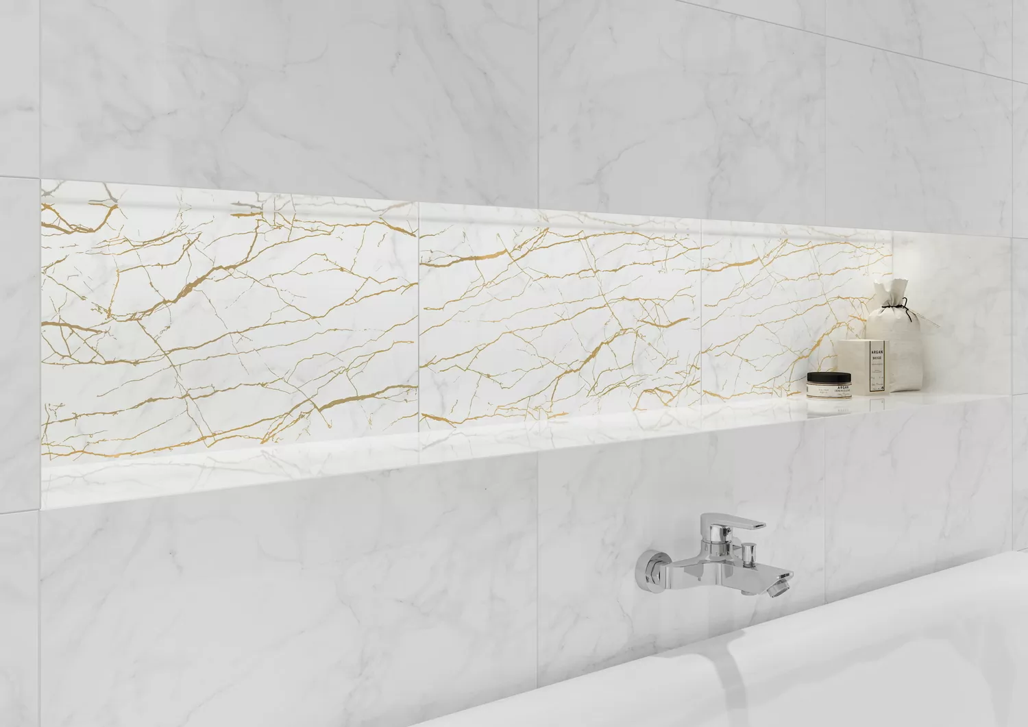 Плитка A15925 вставка Calacatta шеврон белый 29,8x59,8