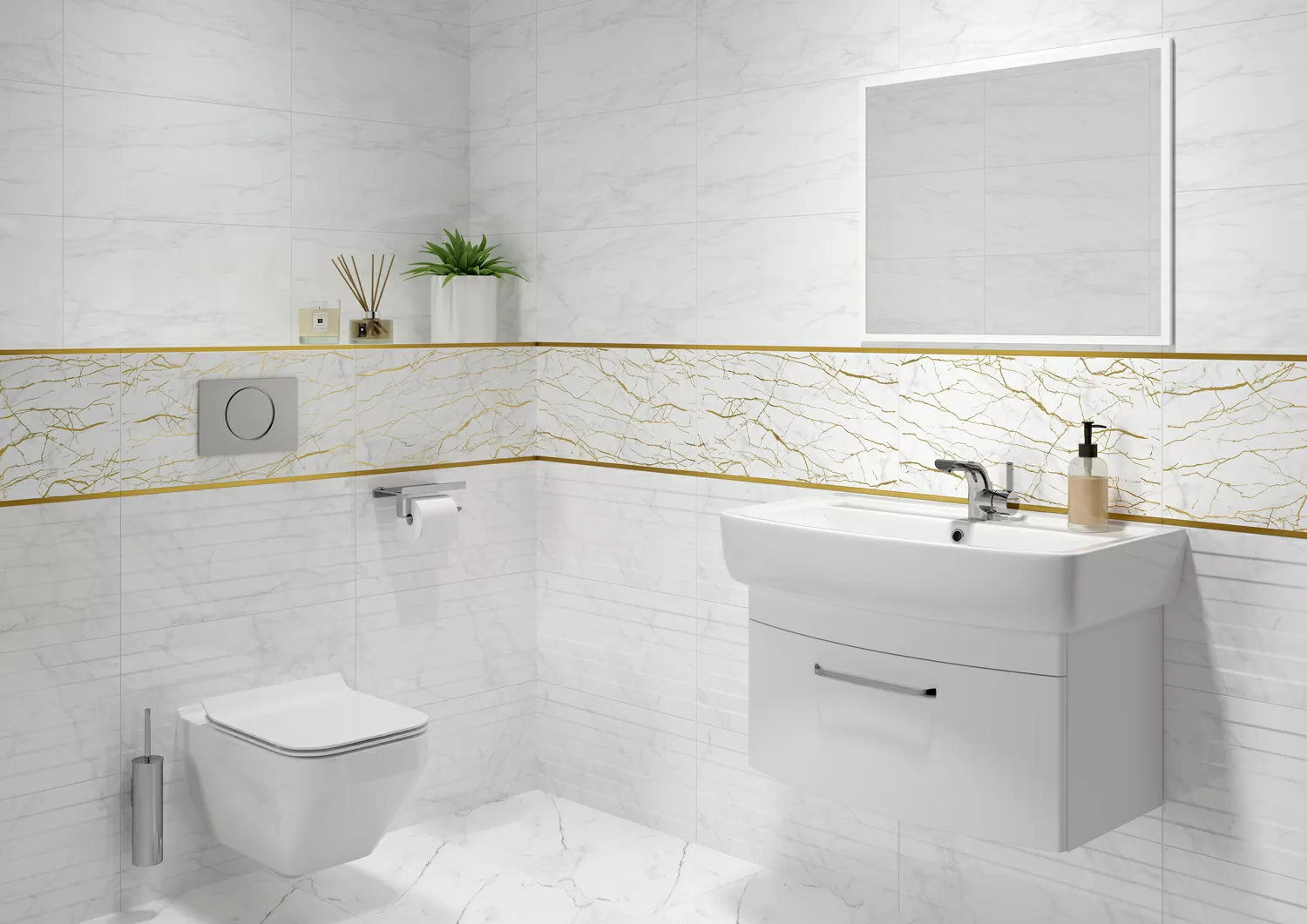 Плитка A15925 вставка Calacatta шеврон белый 29,8x59,8
