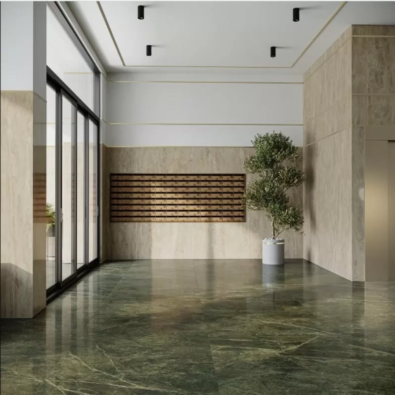 Керамогранит SG593422R Риальто Нобиле зелёный тёмный лаппатированный обрезной 119,5x238,5x0,9