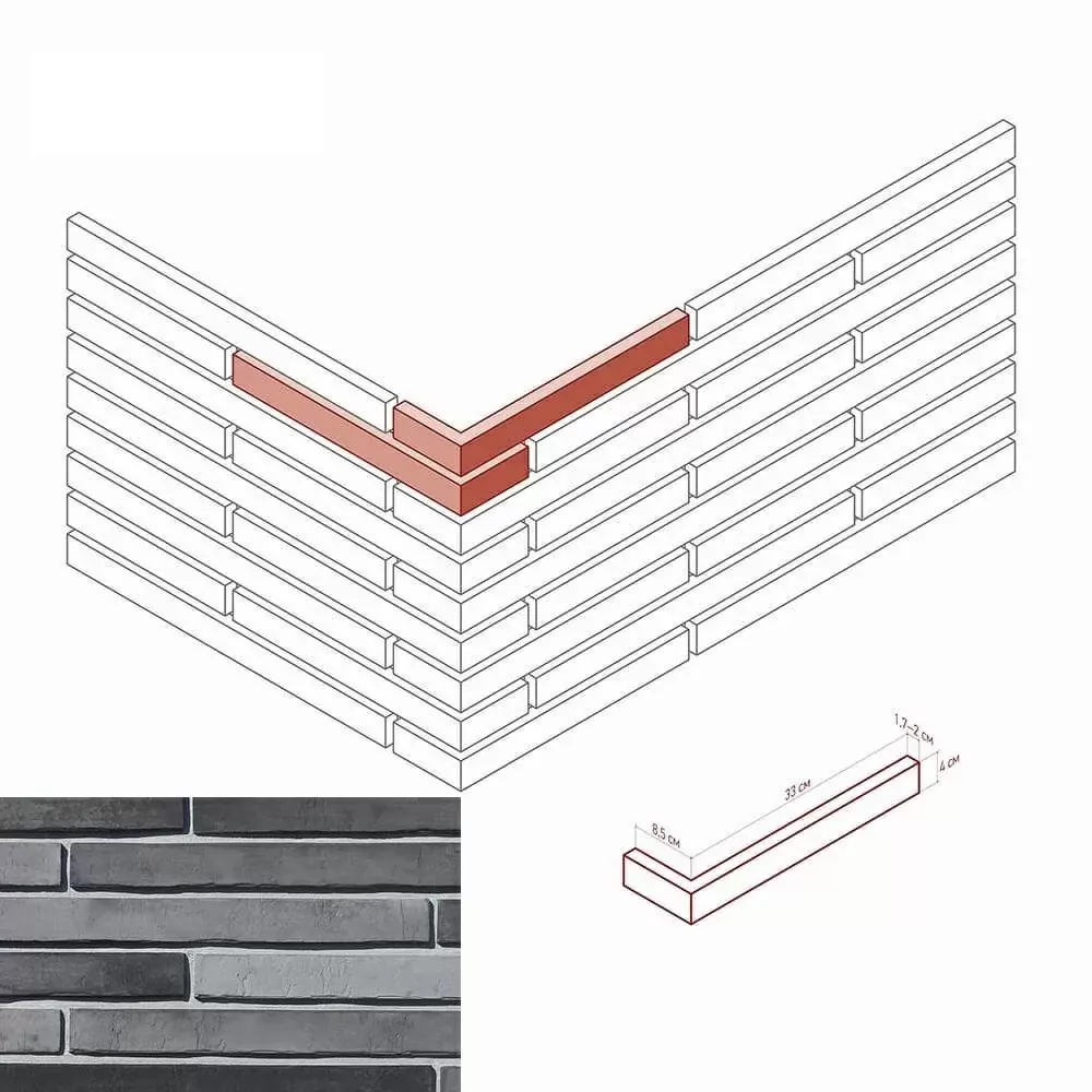 Искусственный камень 688-85 Дюрен брик Design Угол 8,5/33x4x1,7-2