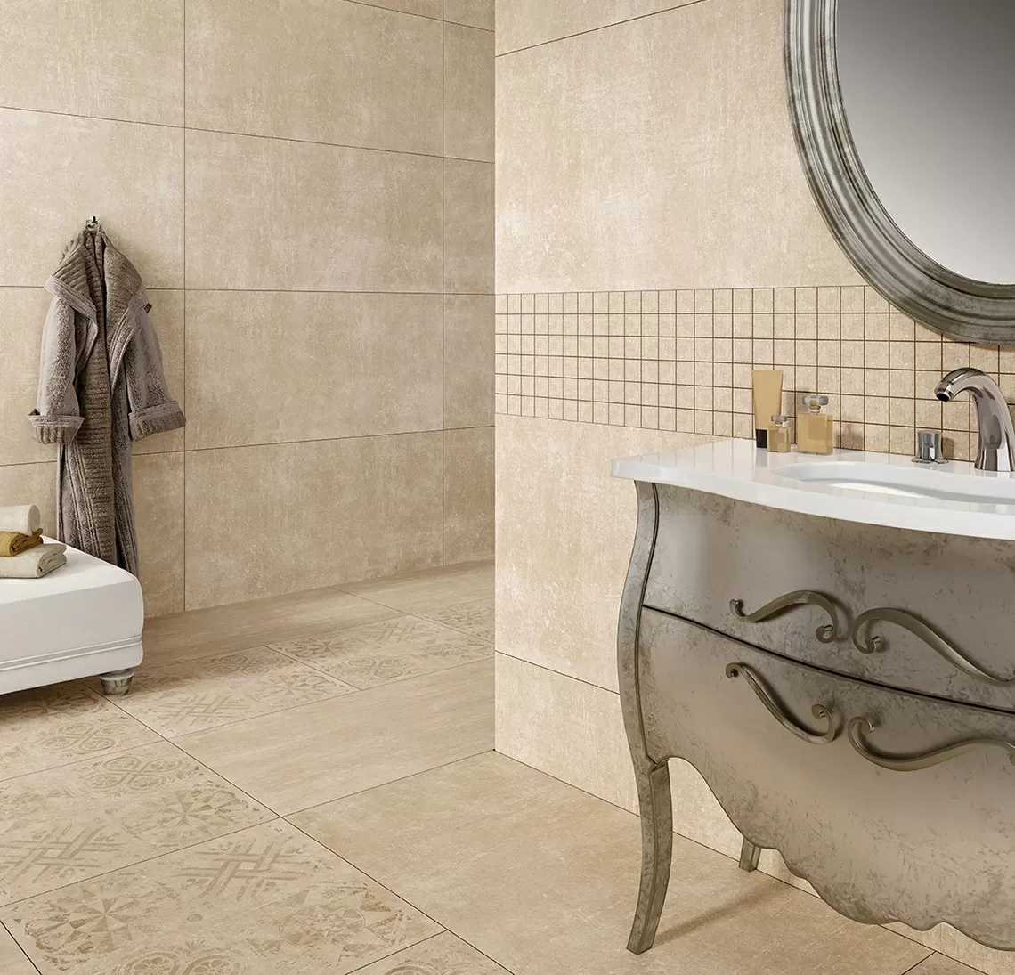 Керамогранит Skitring Granite Stone CEMENT Beige / Плинтус Гранит Стоун ЦЕМЕНТ Беж SR 120х6