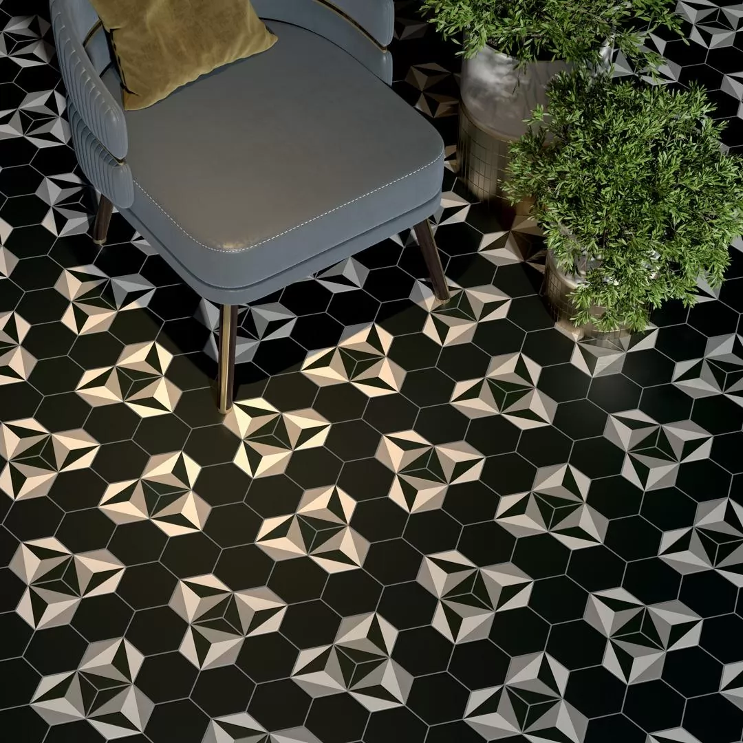 Керамогранит SG1008N Кальсада черный натуральный (37х31 из 9 частей) 10,4х12