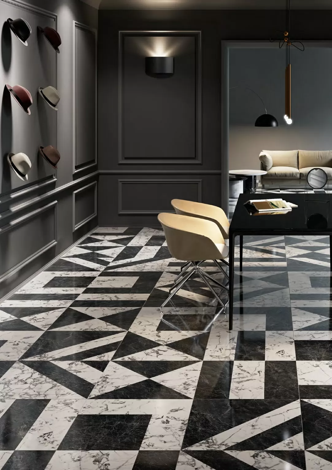 Керамогранит SG013322R Бьянко Неро белый чёрный лаппатированный обрезной 119,5x119,5x0,9