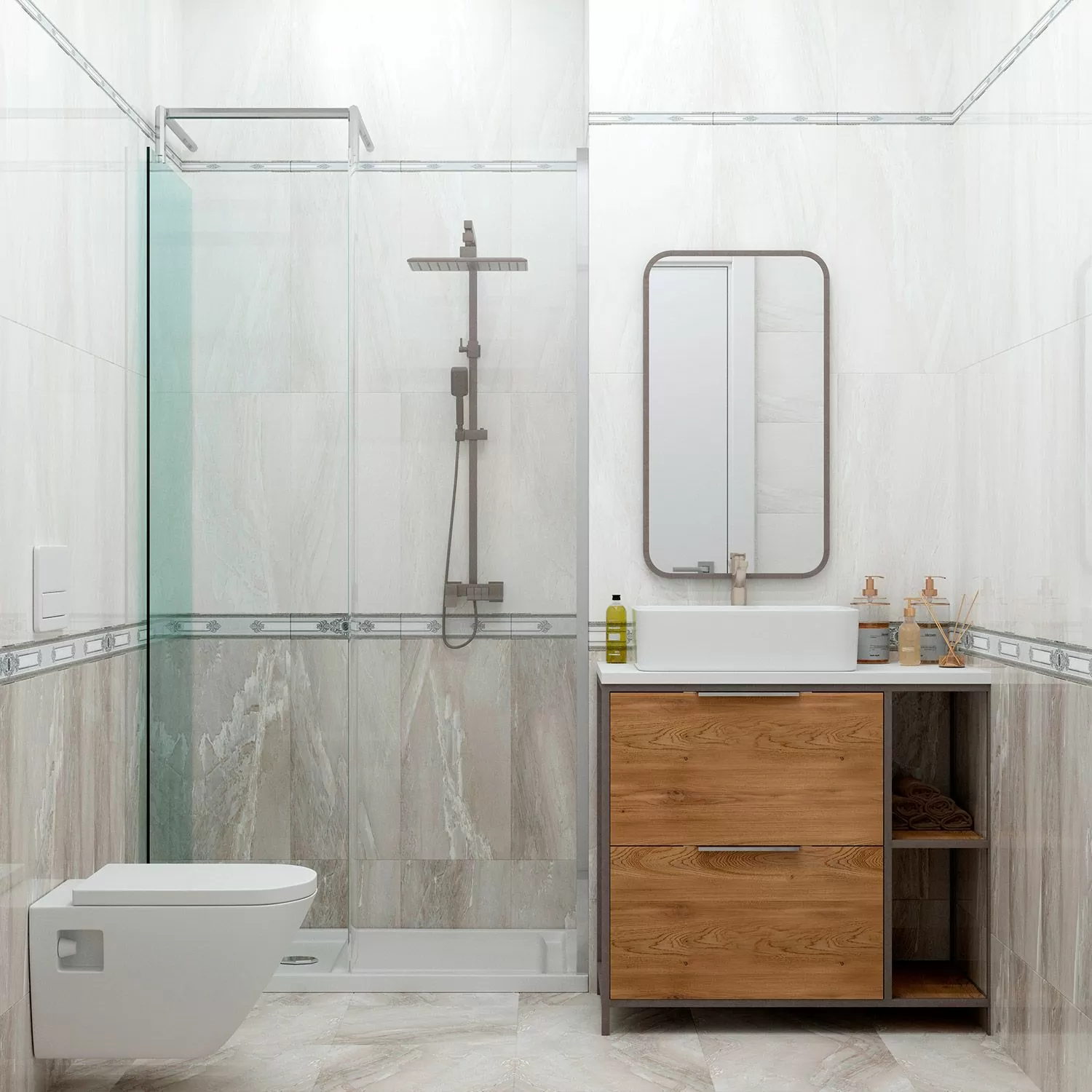 Плитка 351 Бордюр Eclipse Grey Центр 7x30