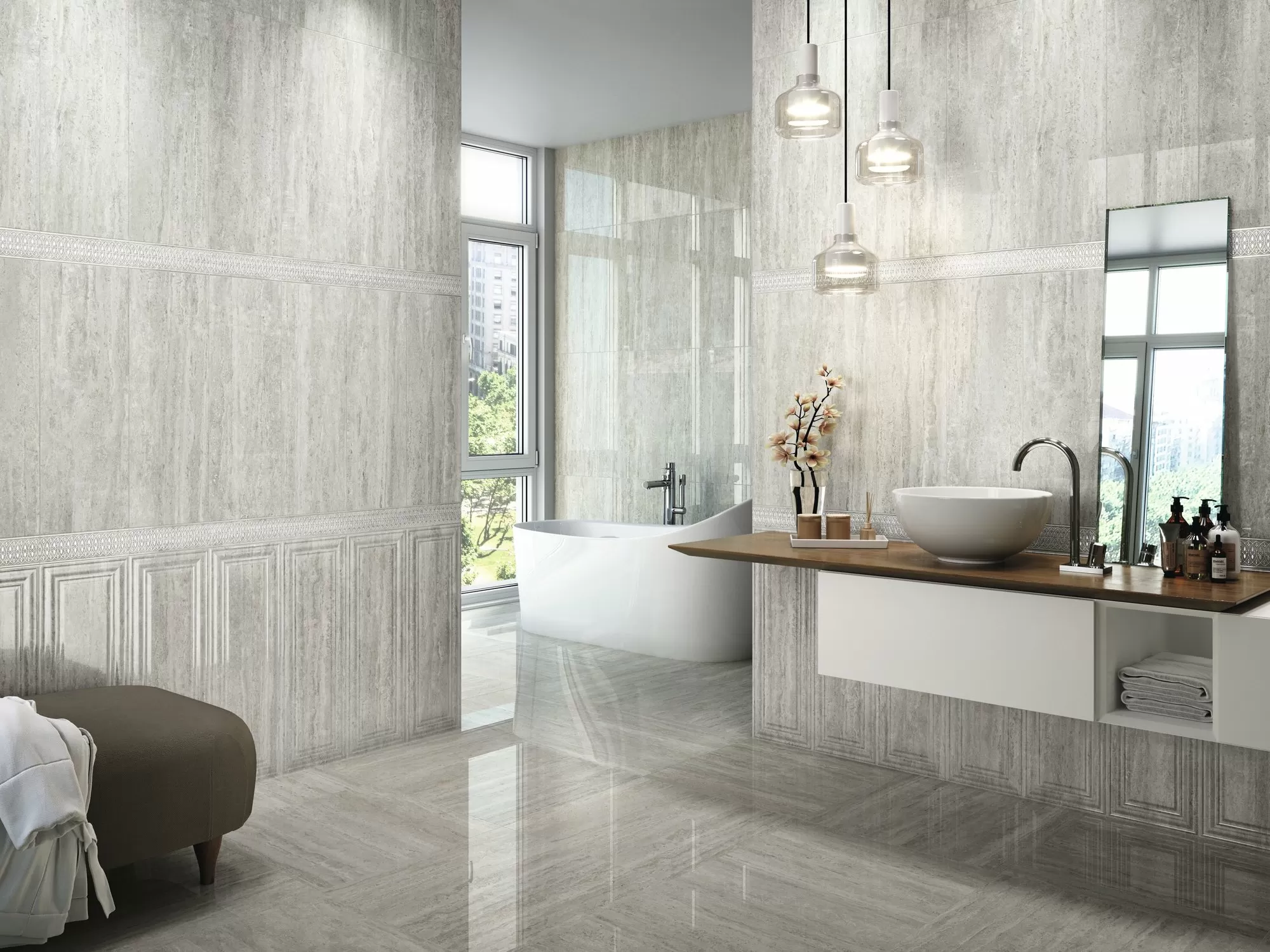 Плитка A036493 Moldura Travertino Matt Brescia 5x25