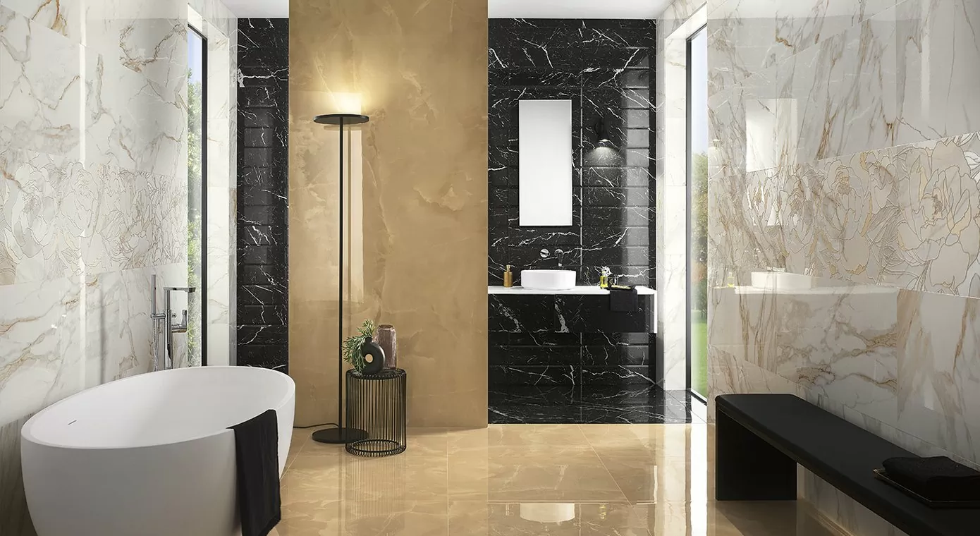 Плитка fQCC Roma Gold Onice Neve Brillante 15x56