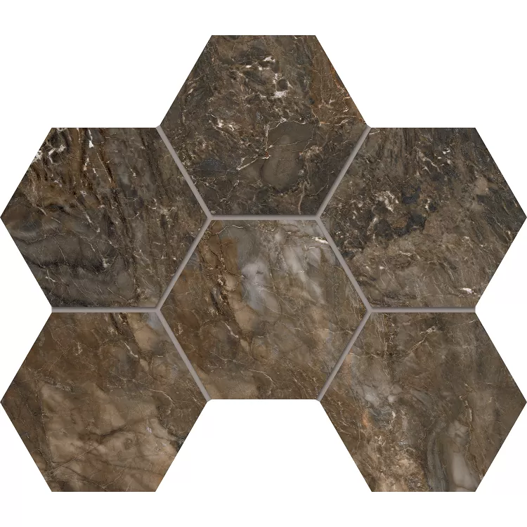 Мозаика BR04 Bernini Hexagon Dark Brown Мозаика неполированная 25x28,5