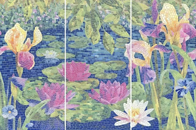 Керамогранит HGD/A94/3x/11000RL Панно Сад Моне лаппатированный из 3 частей (30*60 размер каждой части) 60*90