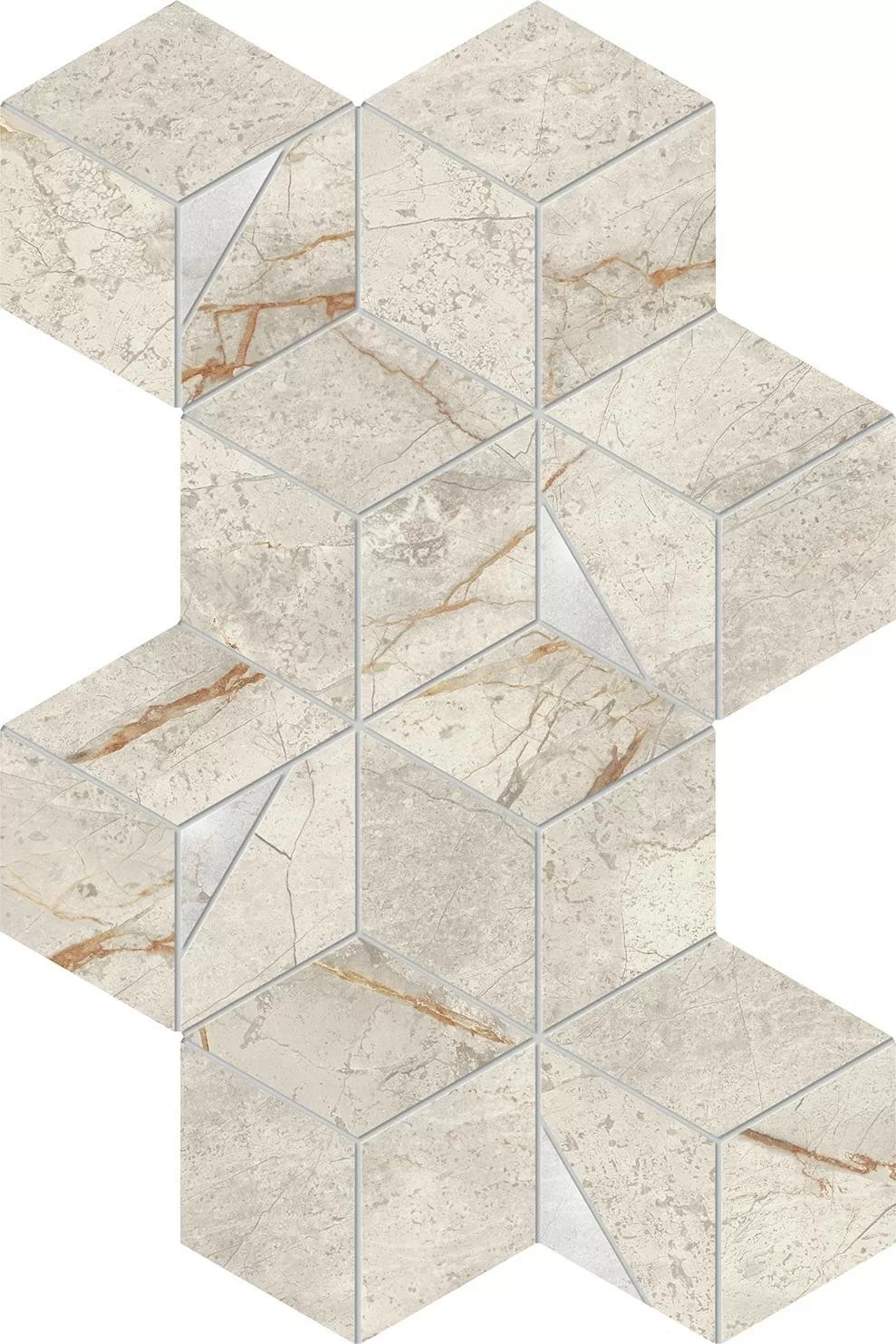 Мозаика AYLR Marvel Diva White Everest Mosaico Hex Lapp 40,3х23,3