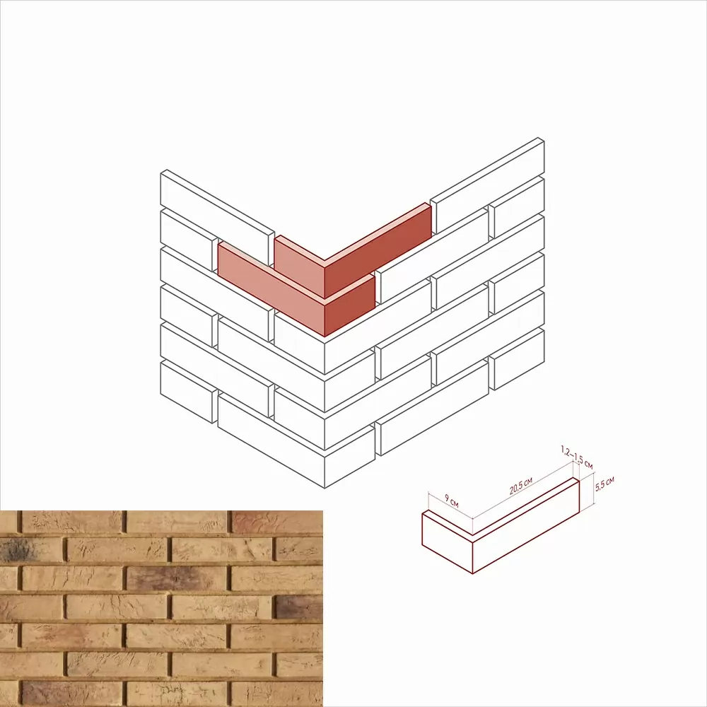 Искусственный камень 350-45 Терамо брик угол 9x20,5x5.5