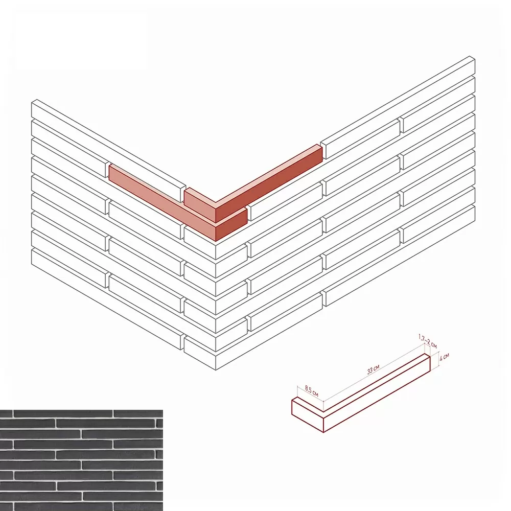 Искусственный камень 689-85 Дюрен Брик Design угол 8,5/33x4x1,7-2